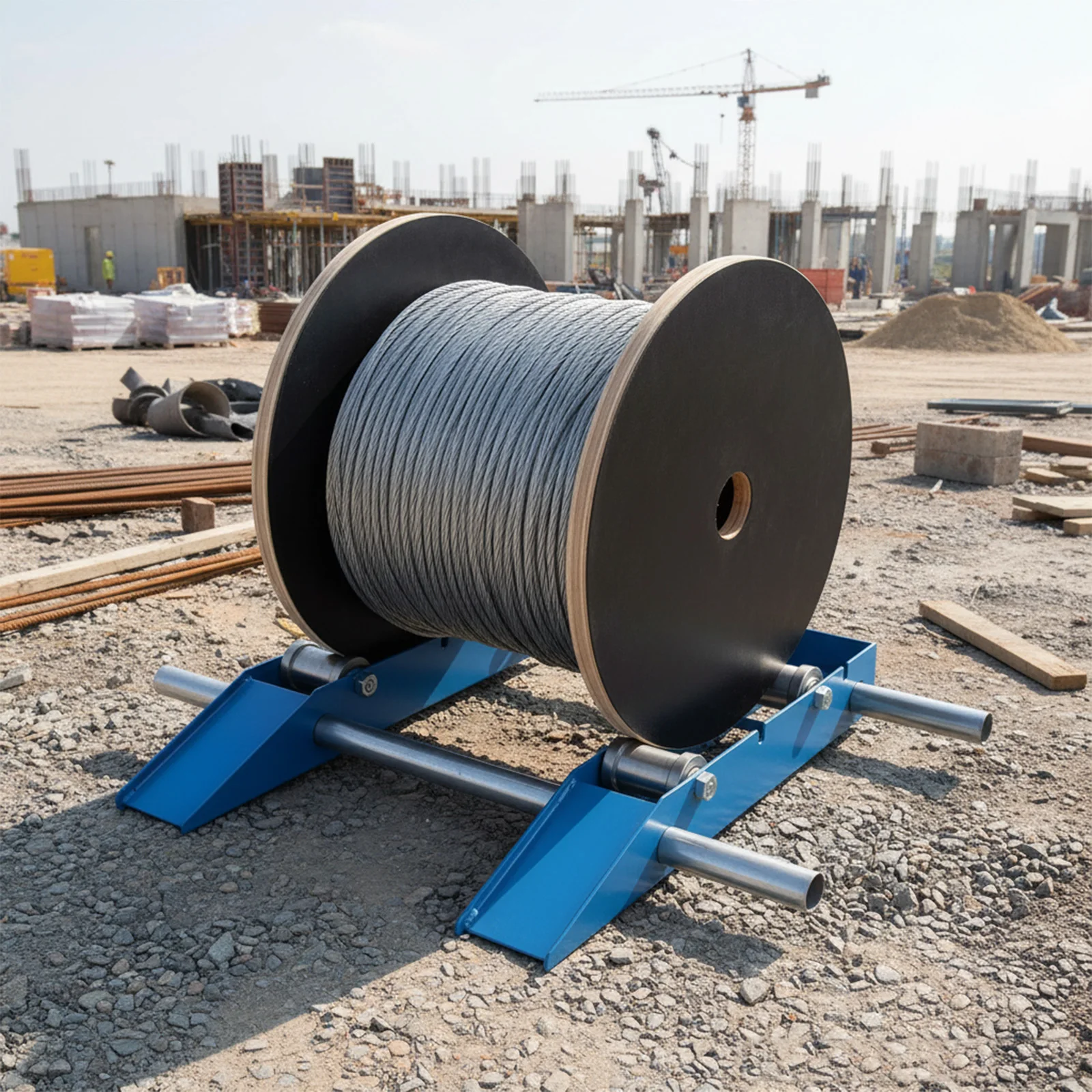 

Comercial Industrial Grade Steel Wire Dispenser with Adjustable Wheel Single Cable Roller Stand for Diameter 30cm To 120cm