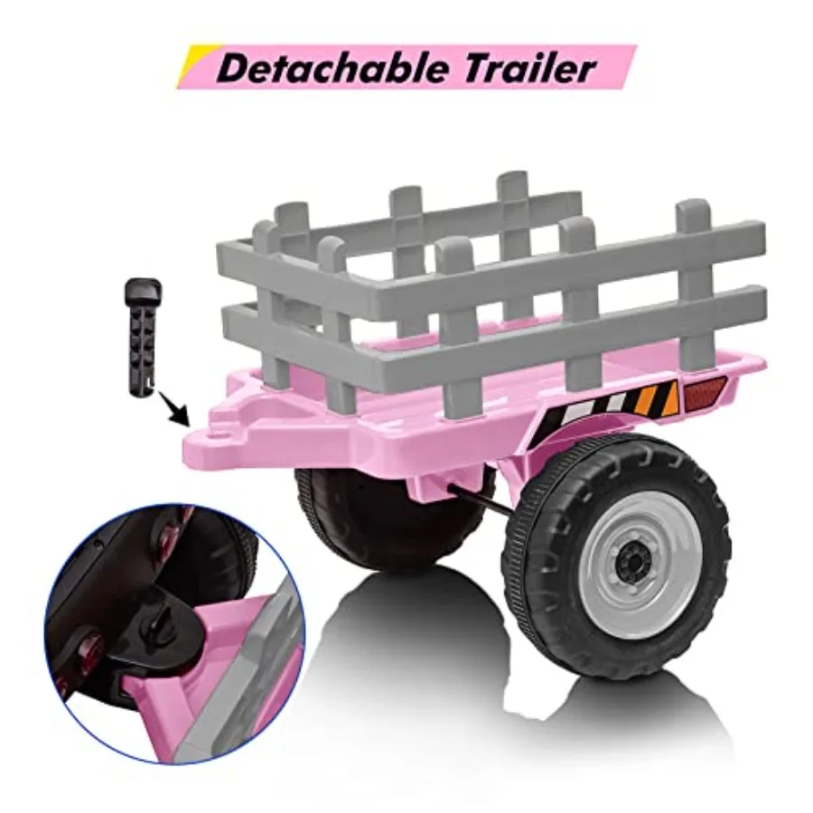 12V Ride on Tractor with Trailer and Remote ControlToddler Electric Vehicle Car with LED Headlights 2+1 Gear Shift MP3 Player U