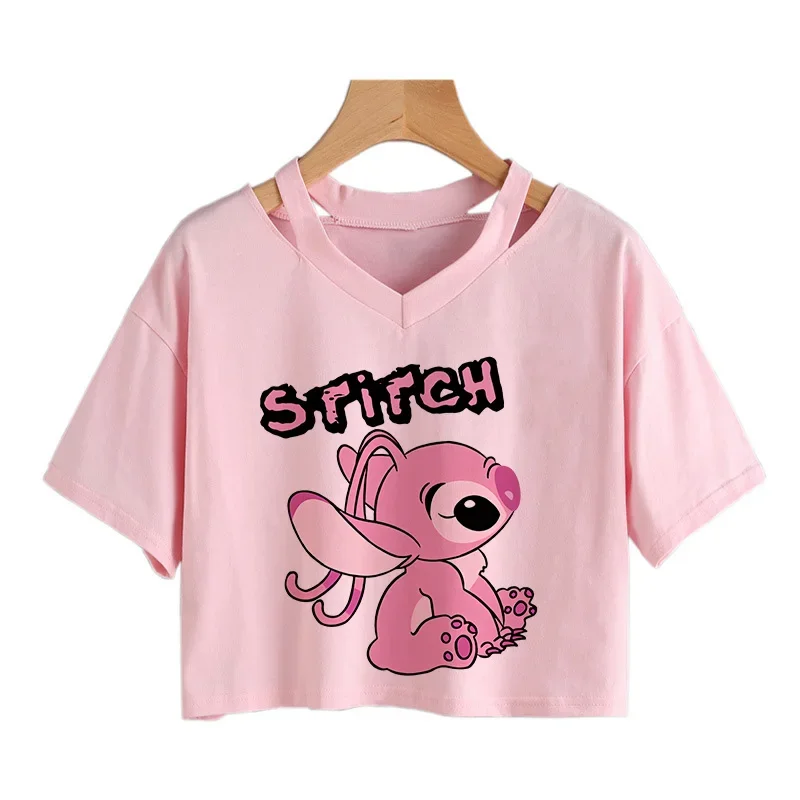 Kawaii Stitch Disney Crop Tops Women Vintage Y2k Cropped Tee Shirt Cute Gothic T-shirt Cartoon Graphic Sexy Tshirt Clothes Femme