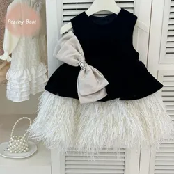 Baby Girl Princess Bow Tassel Velvet Dress Sleeveless Infant Toddler Child Elegant Vestido Birthday Pageant Baby Clothes 1-7Y
