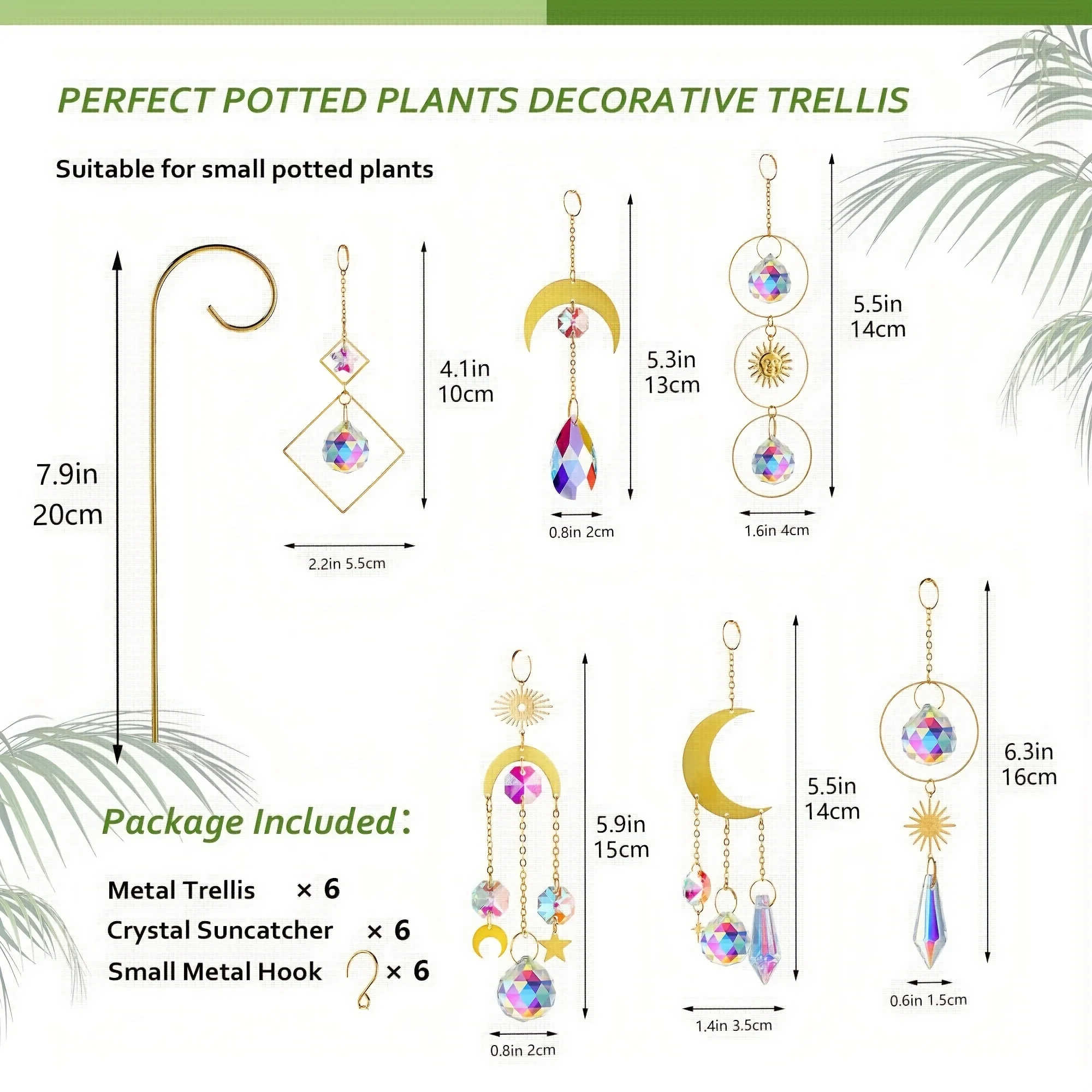 6-Pack Small Wicker Plant Stand for Indoor Potted Plants, with Colorful Crystal Sunflowers, 8-Inch Metal Plant Support Sunflower