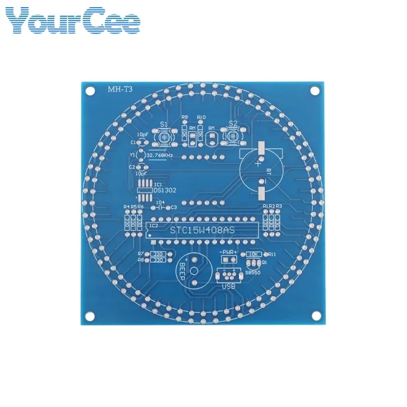 Rotating Electronic Clock DIY Kit LED Display Alarm Case Shell Light Control Temperature DS1302 C8051 MCU Module STC15W408AS