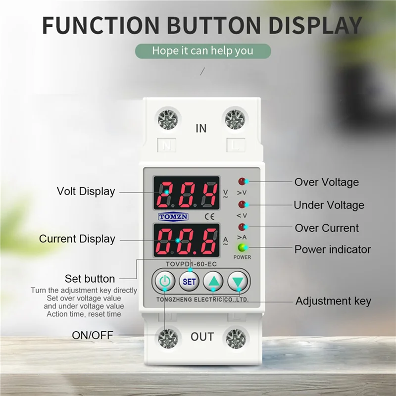 

2X Din Rail Dual Display Adjustable Over Voltage Current And Under Voltage Protector Relay 40A 220V 230V-ABQU