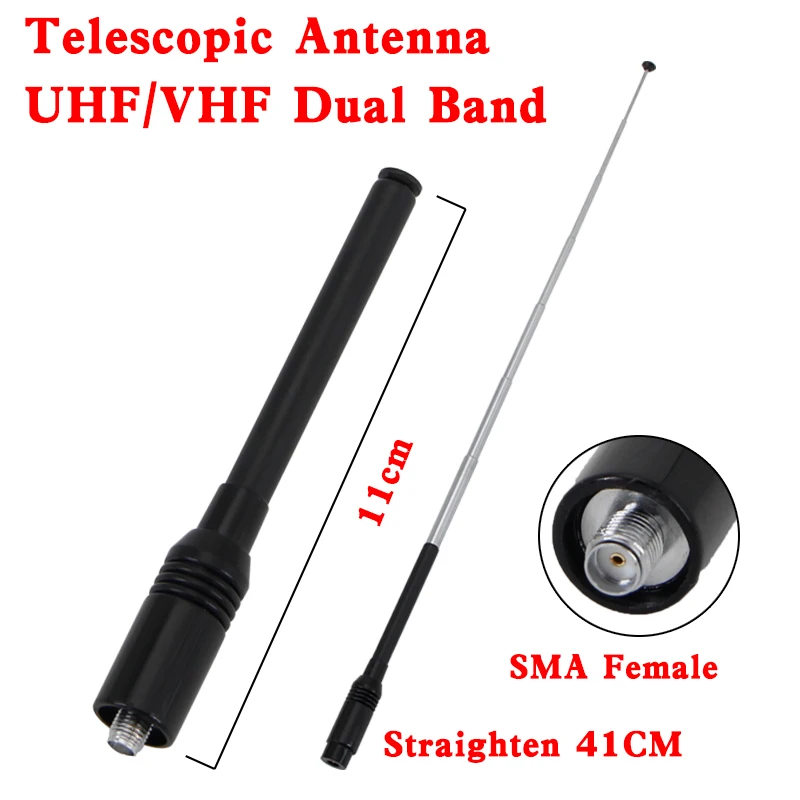 Walkie Talkie Rod Antenna Telescopic Black Durable RH775 SMA-Female U/VHF Dual Band For Ham Radio Baofeng UV5R UVB5/82 BF-888s