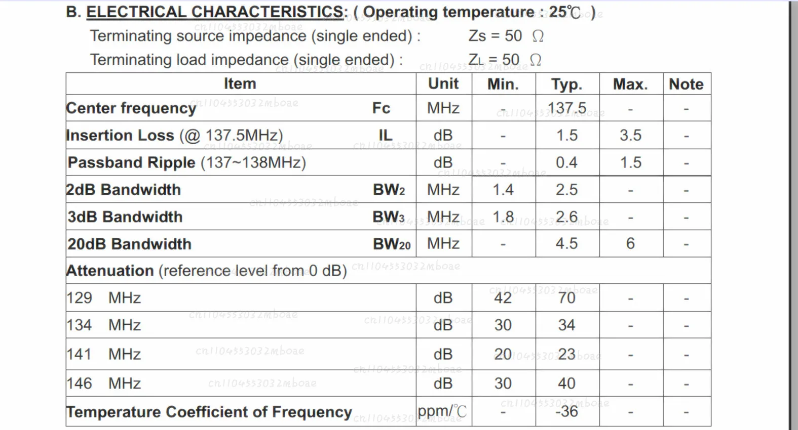 RF  Bandpass Filter 137.5MHz, High Stability Signal Filter Component for Radio Receiving Equipment