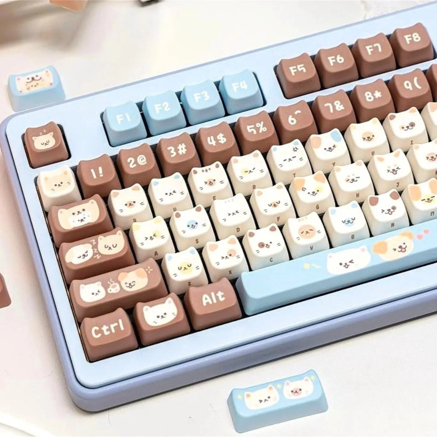 Adorable Sea Salt Cat Theme MAO KEYCAP SET PBT 130 Key MAO Kitten Keycap HI75 HI8 68 F99 104 64 Mechanical Keyboard