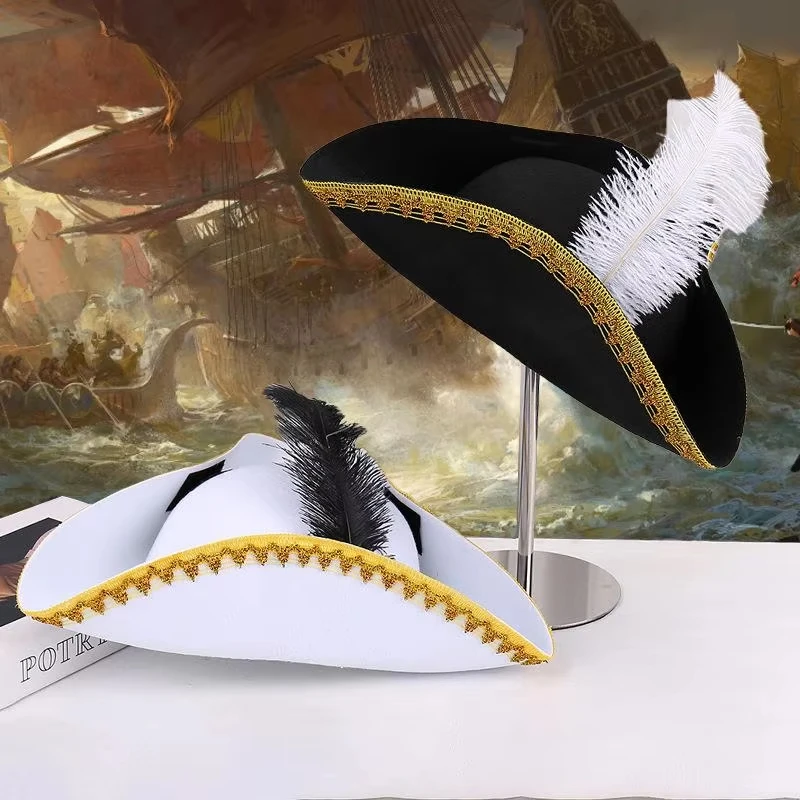Retro Creative Feathers Pirate Hat Cosplay Pirate Cap Captain Hats Halloween Carnival Party Costume Props Holiday Gifts