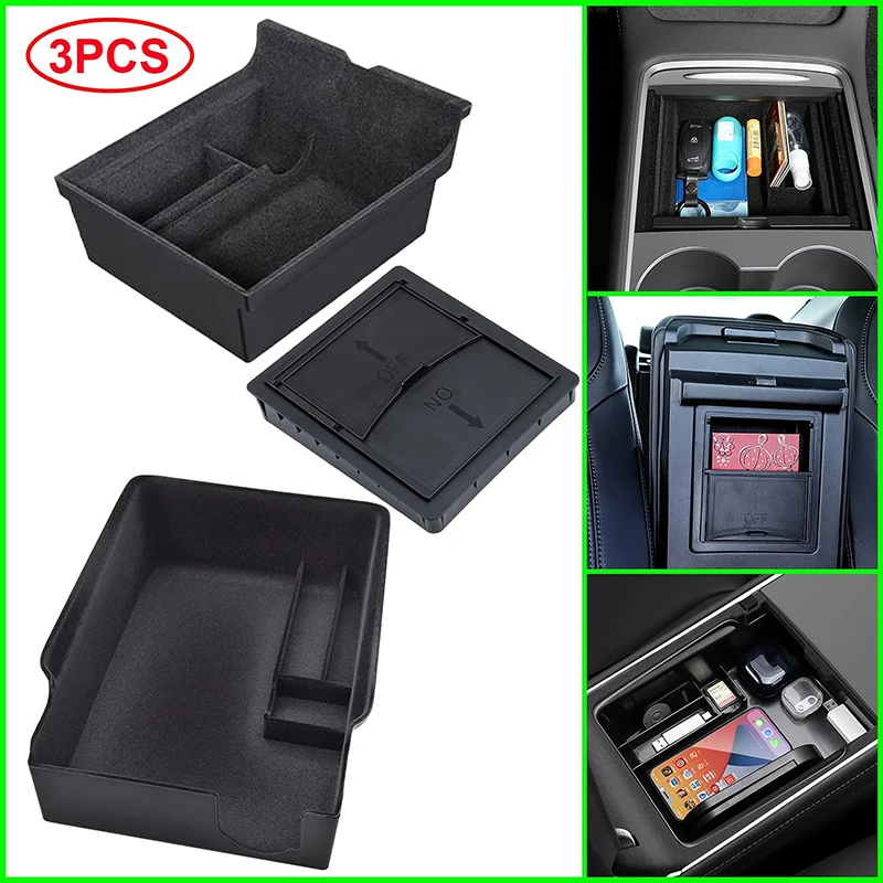 For Tesla Model Y 2021 Model 3 2022 Storage Box Center Armrest Hidden Box Cup Holder Tesla Model3 Y Upgrade Interior Accessories