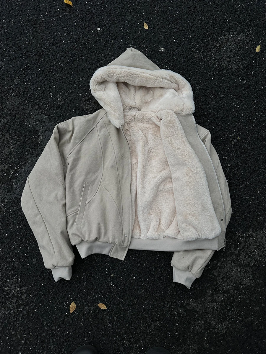 

Thiened Fce Winter Jaet for Men Warm Youthful Sle Hooded Coat Long Sve ort Length Zipper Closure Pure Color Design