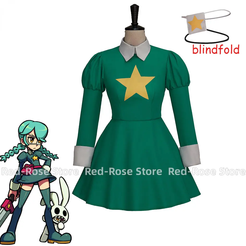 Skullgirls Annie Cosplay Costume Skullgirls Annie of The Stars Cosplay Dress Game Women Fighting Costume with Blindfold Eye Mask