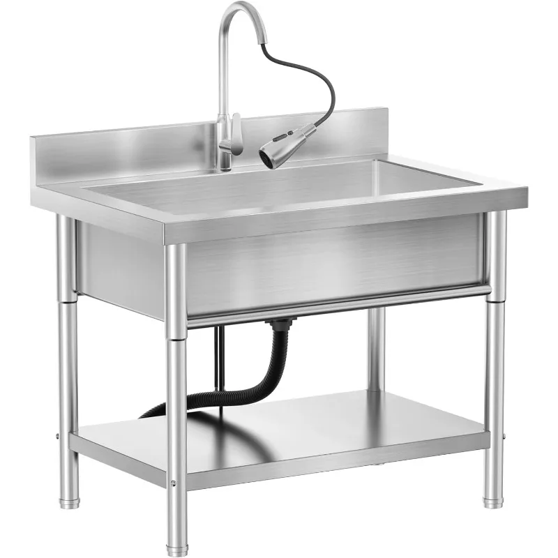 

40 Inch Stainless Steel Freestanding Outdoor Utility Sink,SIZE 39.4"*23.6"*31.5",Equipped With Hot and Cold Water Pull-out Fauce