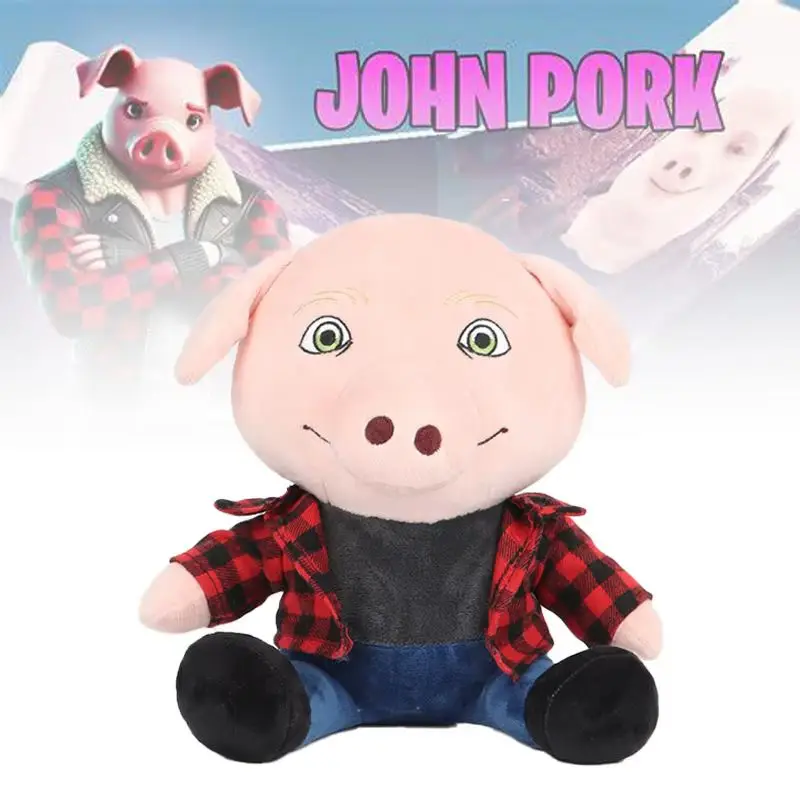 

John Pork Plush Soft Stuffed Pig Head Doll Funny Cartoon Piggy Toy With Plaid Shirt And Jeans For Kids Room Decor Birthday Gift