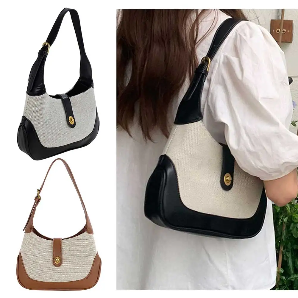 Women Vintage Shoulder Bag Contrast Color Tote Dumpling Bag Zipper French Underarm Bag Satchel Hobo Bag Fall Winter Purse