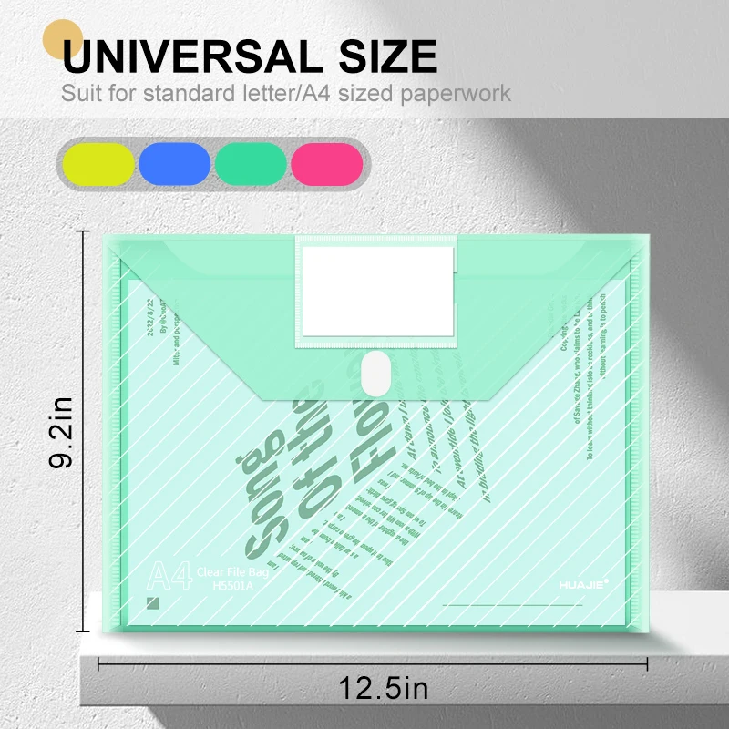 HUAJIE 투명 플라스틱 파일 폴더, Letter/A4 용 라벨 포켓이있는 헤비 듀티 문서 홀더, 학교 홈 오피스 주최자
