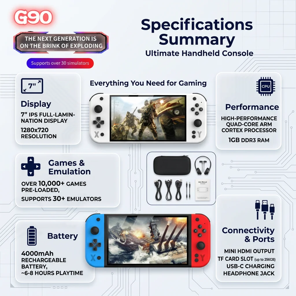 

New G90 Retro Gaming Handheld Big Screen Built-in Rich Retro Arcade Games Portable Game Console Support TV Connection Children A