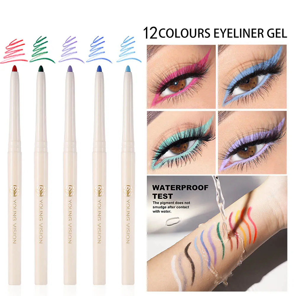 12-color single non-smudge non-smudge eyeliner gel pen waterproof sweatproof rotating eyeliner pen