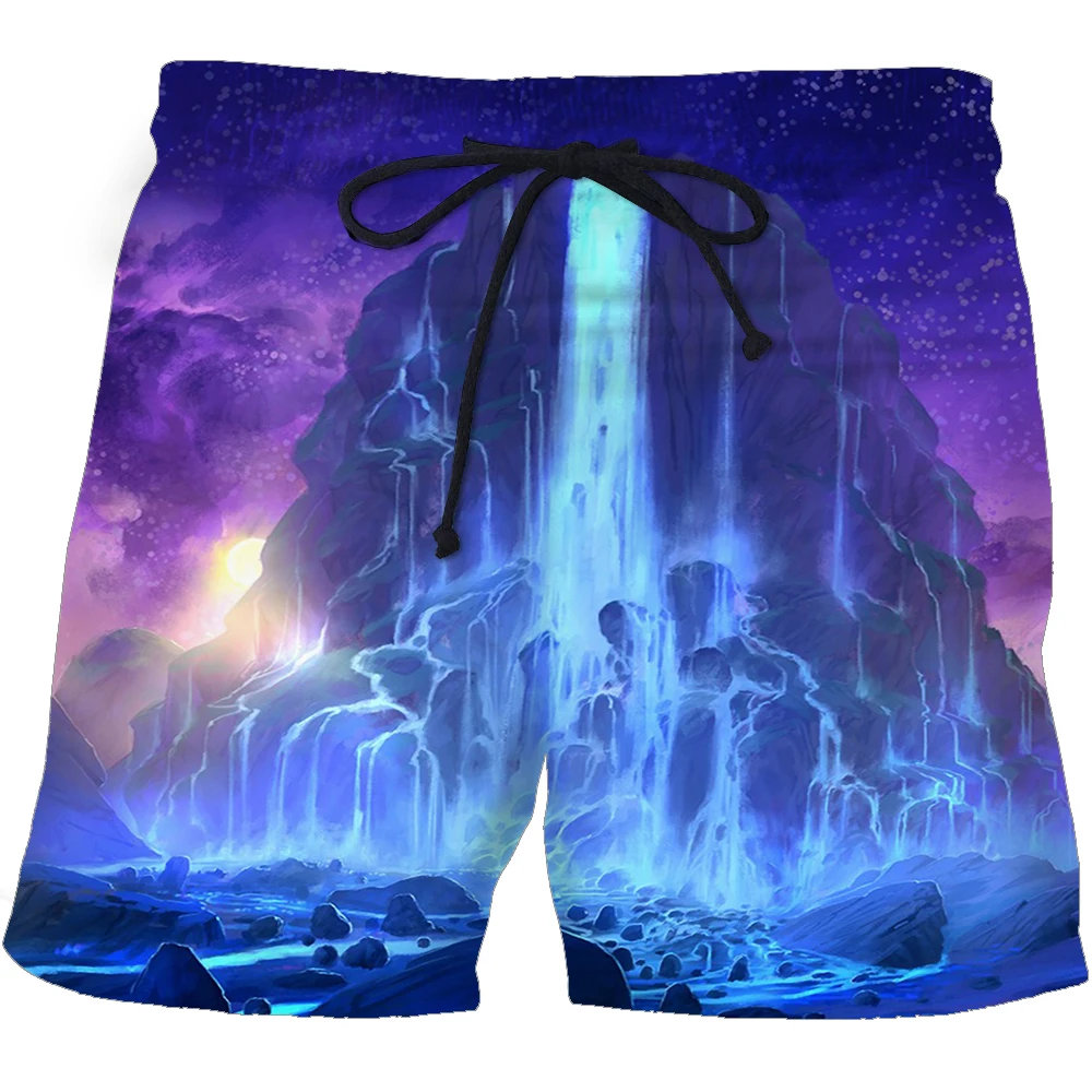 Adult Men\'s Children\'s 3d Printed Beach Pants Quick Dry Blue Flame Fitness Shorts Landscape Fun Street Thin Fashion Clothing