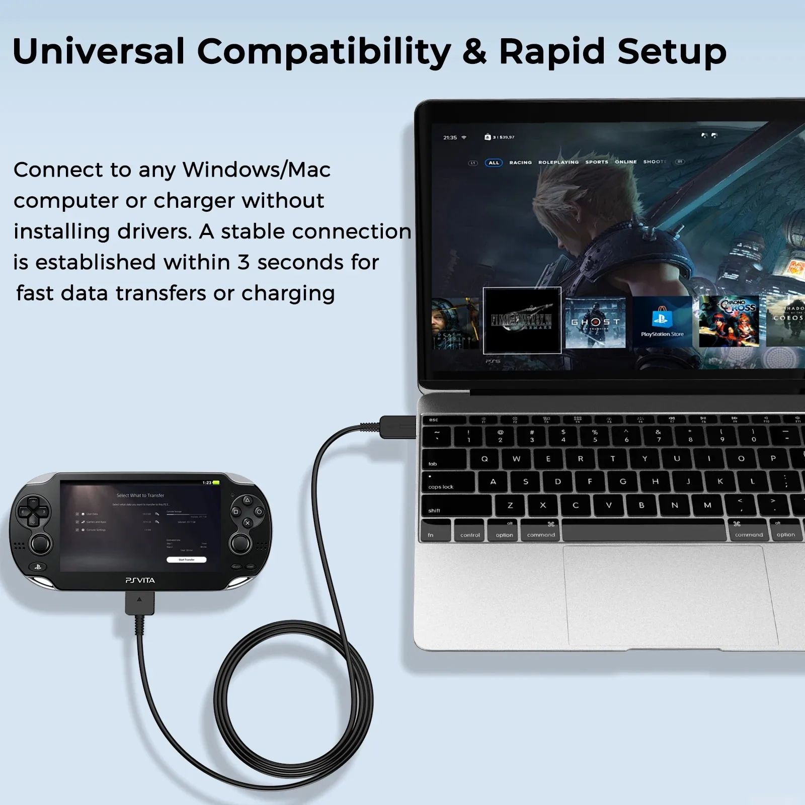 Fast Charge Data Sync Cable for PS Vita 1000, 1.2M USB Replacement Charger Cord for Sony PlayStation PSV 1000 - view 6