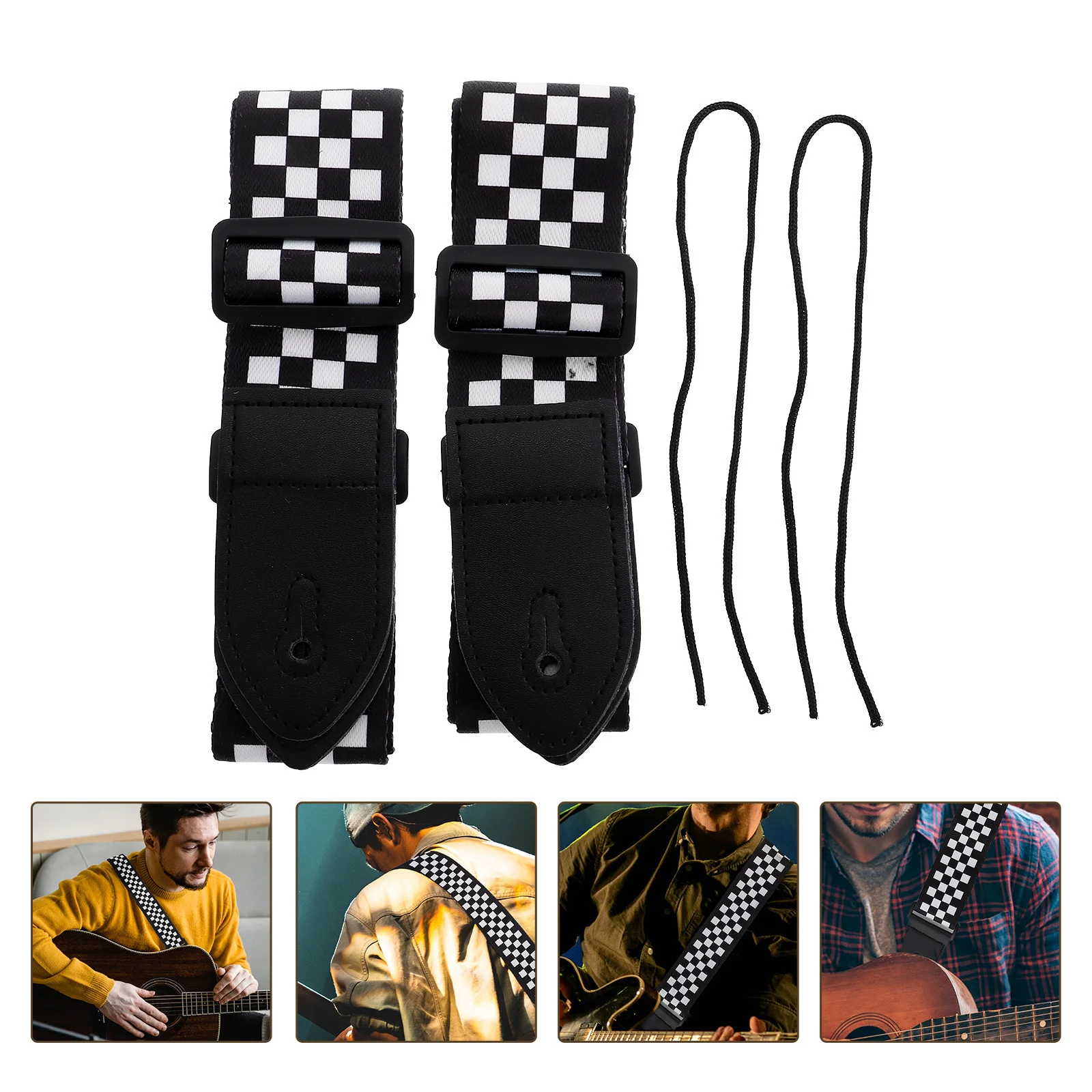 

2pcs Guitar Strap For Folk Electric Guitar Lattice Design Adjustable Durable Shoulder Belt Music Accessory Instrument Part