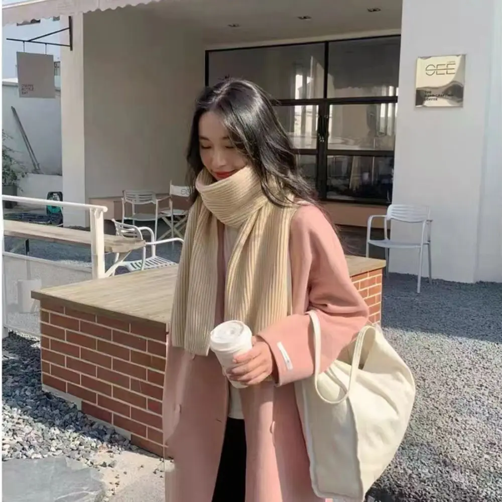 ヴィンテージ無地女性ニットスカーフ防風厚手ロングスカーフソフトネックカバーサーマルネックウォーマー