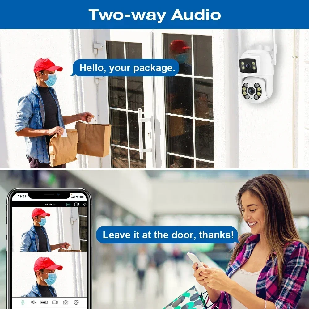 TREGEAR 8MP 4K Dual Lens Dual Screens Outdoor PTZ Wifi Camera AI Human Detection Wireless CCTV Security IP Camera Ziicam