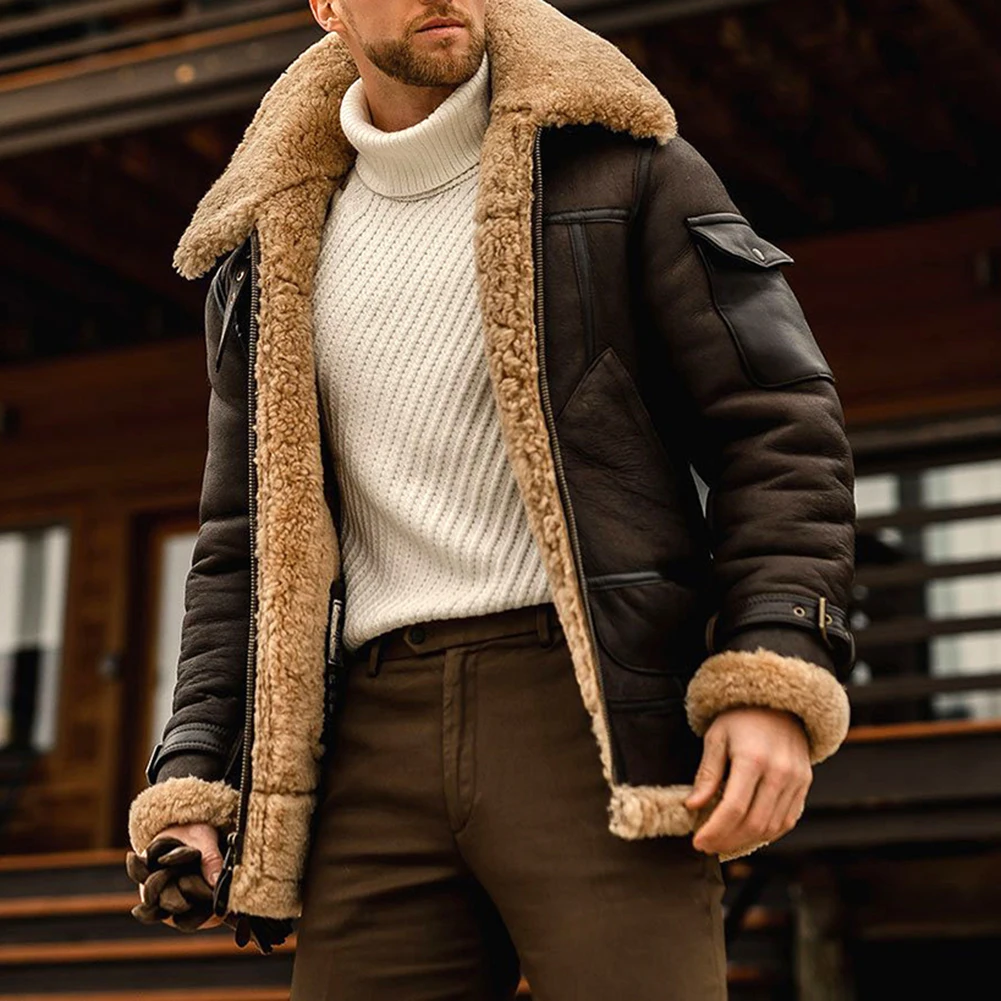 

Winter Men's All-in-One Thickened Imitation Leather Jacket Fashion Male Clothes Belt Leather Coat Casual Outerwear