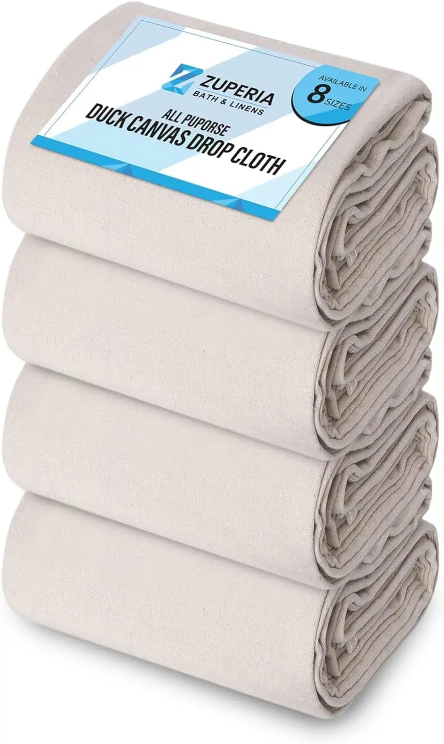 

4'x12' Canvas Drop Cloth for Painting, Pack of 4 - Thick, Double Stitched, Reusable Tarp for Floor & Furniture Protection