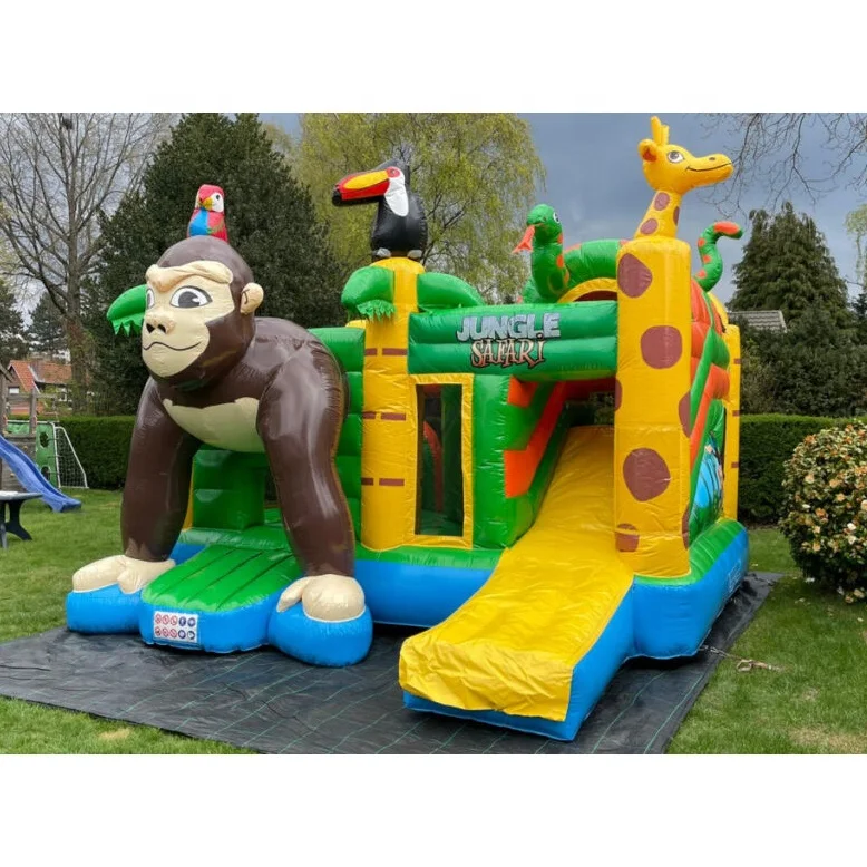 

Популярный новый дизайн: надувной батут-замок с горкой в стиле сафари и животными мира обитания обезьян