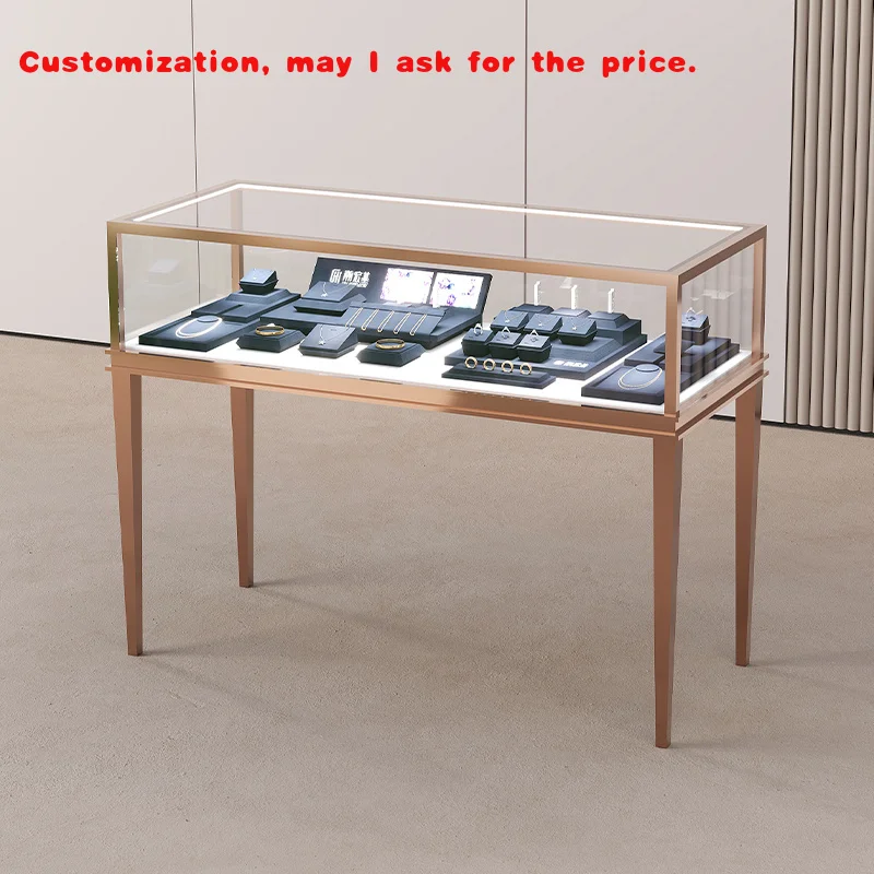 

на заказ. Современная роскошная витрина для ювелирных изделий и часов из нержавеющей стали и закаленного стекла со светодиодной подсветкой