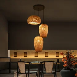 Classic 3Pcs Bambooo Wood Pendant Lamp Ceiling Light Chandeliers Living Bed Study Room Lighting Fixture E27 Home Decor Luminaire