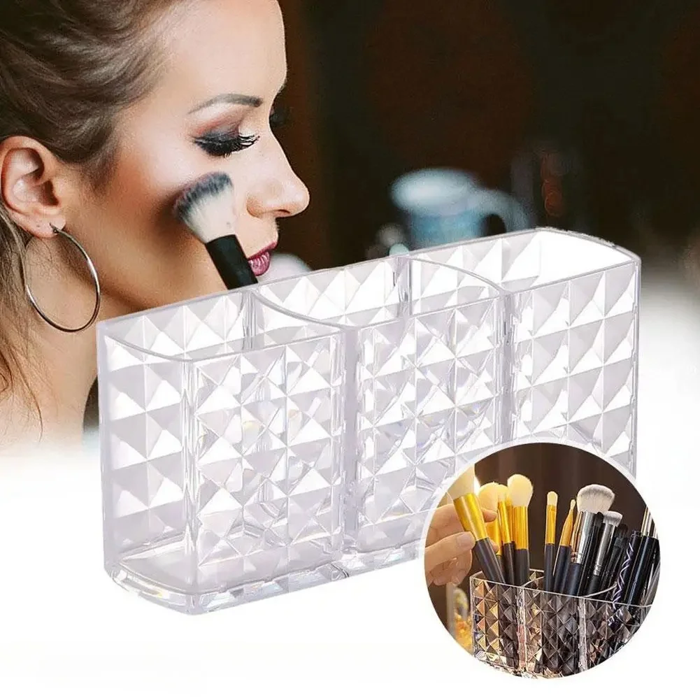 Clear Acrylic Cosmetic Storage Box 3-Hole Makeup Brush Holder Desktop Student Pen Holder Home Jewelry Sundries Organizer