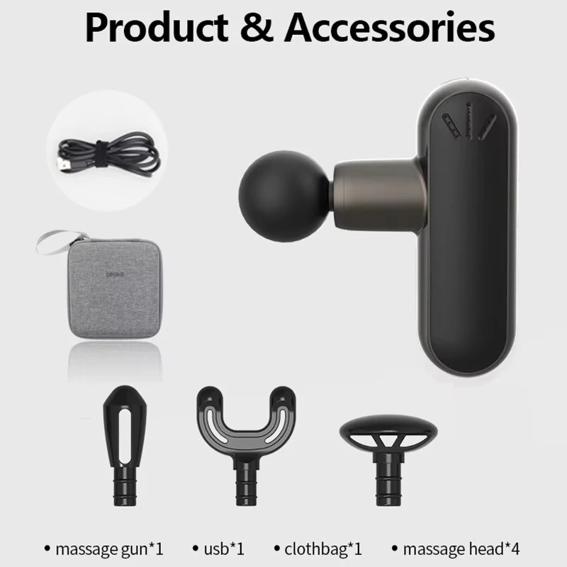 High Quality 4 Head Massage Gun Custom Logo Mini Deep Tissue Fascial Muscle Electric Heat Professional Body Massage Tool view 4