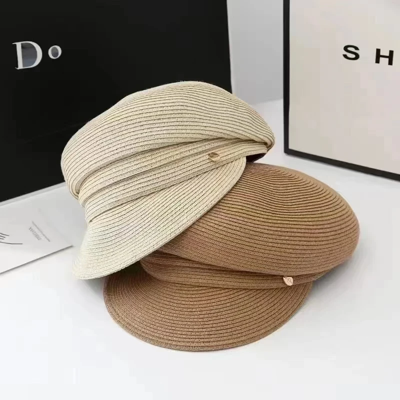 New Japanese Hats For Women Solid Plain Octagonal Newsboy Cap Ladies Summer Casual Straw Hat Beret Painter Cap Military Bonnets