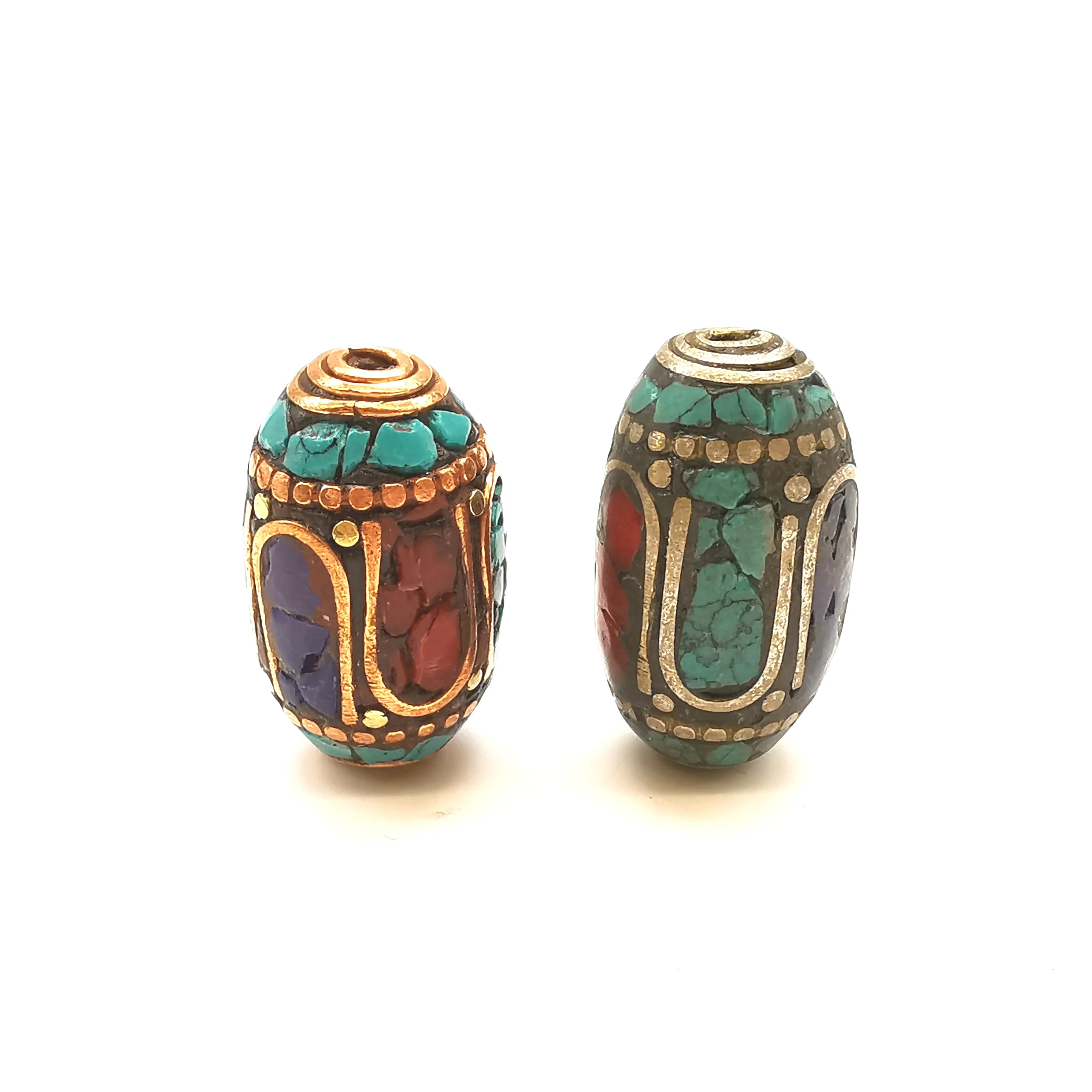 Nepal Hand Metal Beads Inlay Colorful Stone Cylinder Beads DIY Jewelry Accessories NBB398