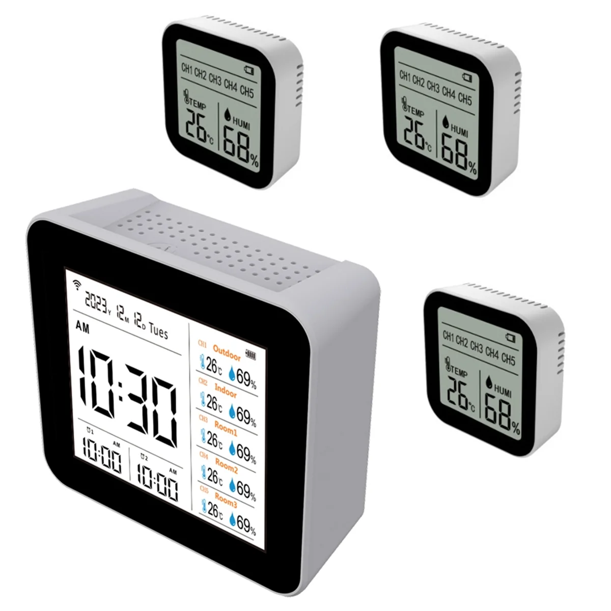 2C012,13 in 1 Tuya WIFI Air Quality Detector CO2,CO,PM2.5 Formaldehyde TVOC Temperature and Humidity(with 3 Slave Units)