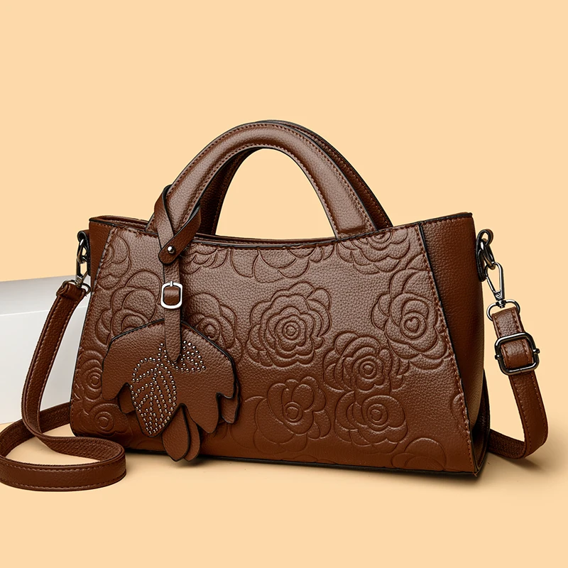 

Новое поступление 2021, женская сумка из натуральной искусственной кожи с дизайном камелии, модная большая сумка с верхней ручкой, через плечо, стильная сумка