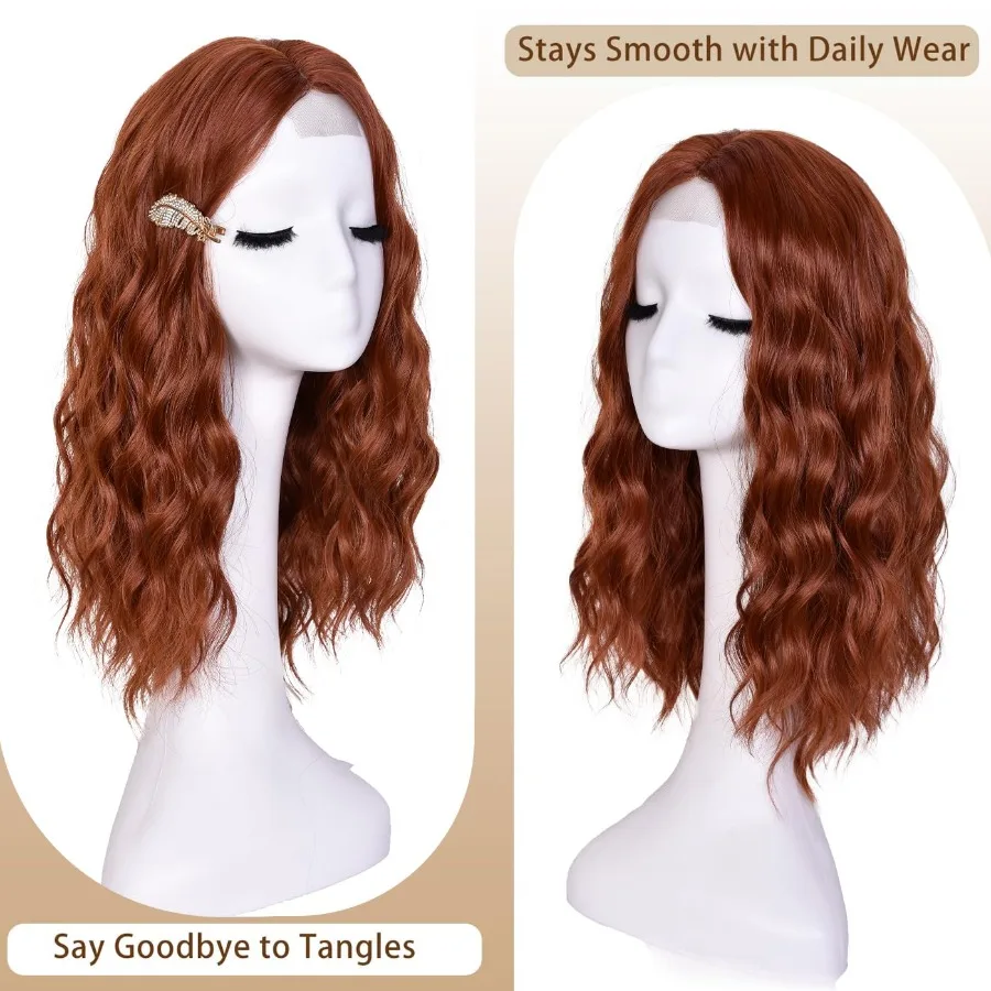 باروكات جينر قصيرة مموجة للنساء مقاس 18 بوصة، باروكة بوب مموجة مع الجزء الأوسط من الدانتيل الأمامي لخط الشعر الطبيعي والحفلات اليومية #3