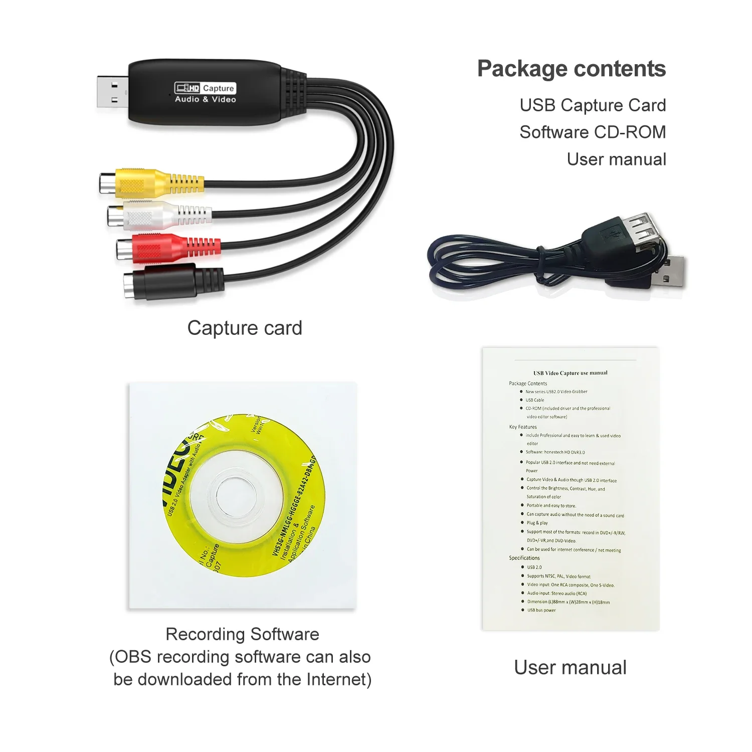 USB 2.0 Video Converter Audio Capture Card VHS VCR TV to Digital Converter For Windows Mac Linux