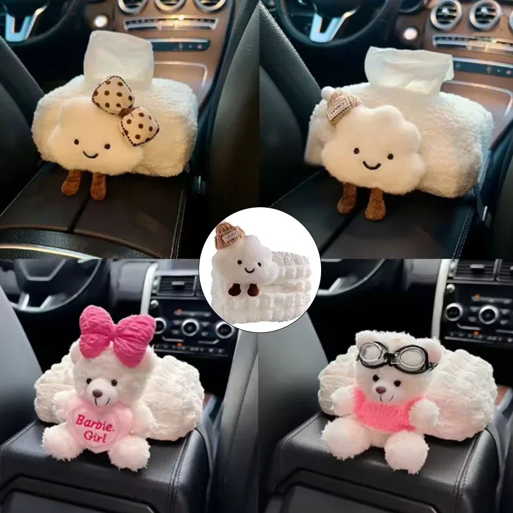 Plush Bear/flower Decoration Car Tissue Box, Car Decoration, Novice Driver Gift, Holiday Gift