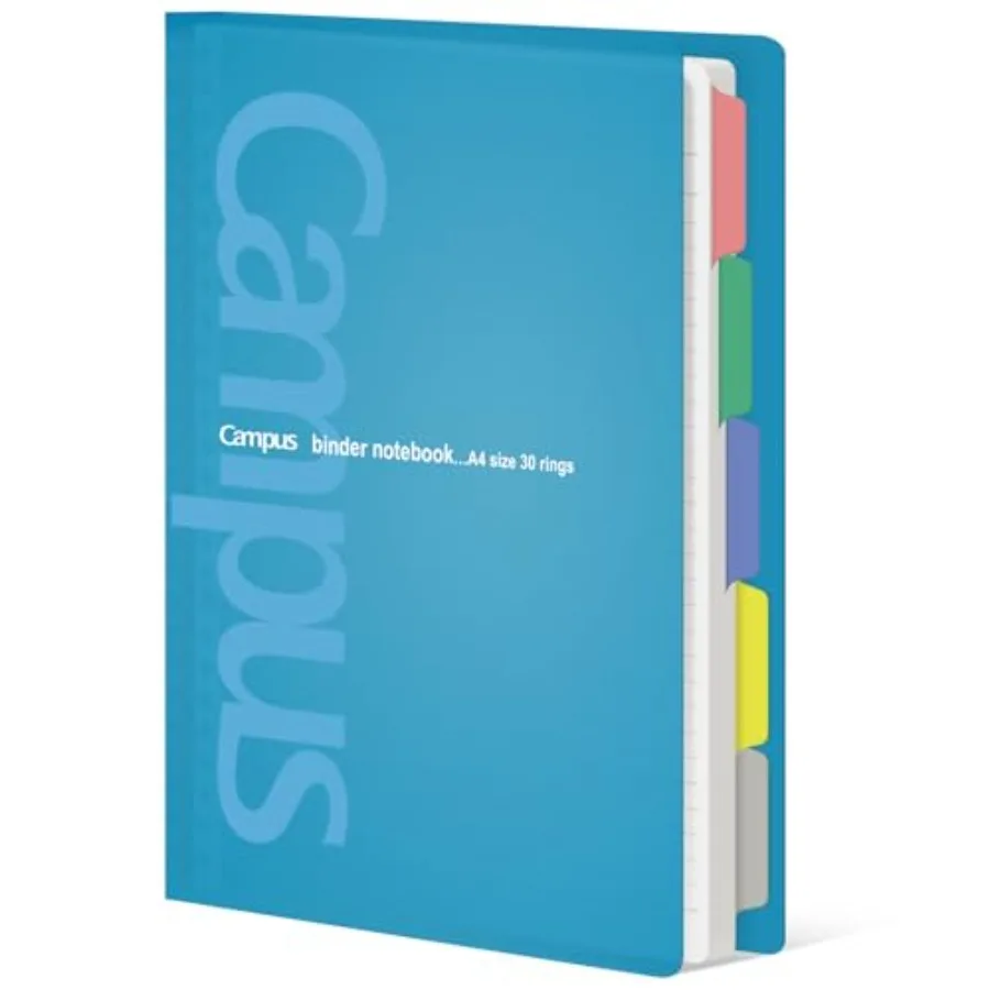 

5 Subject Spiral Notebook, Campus A4 Refillable Journal with 5 Tab Dividers, Up to 65 Sheet Capacity, 50 Sheets in 7mm Dotted R