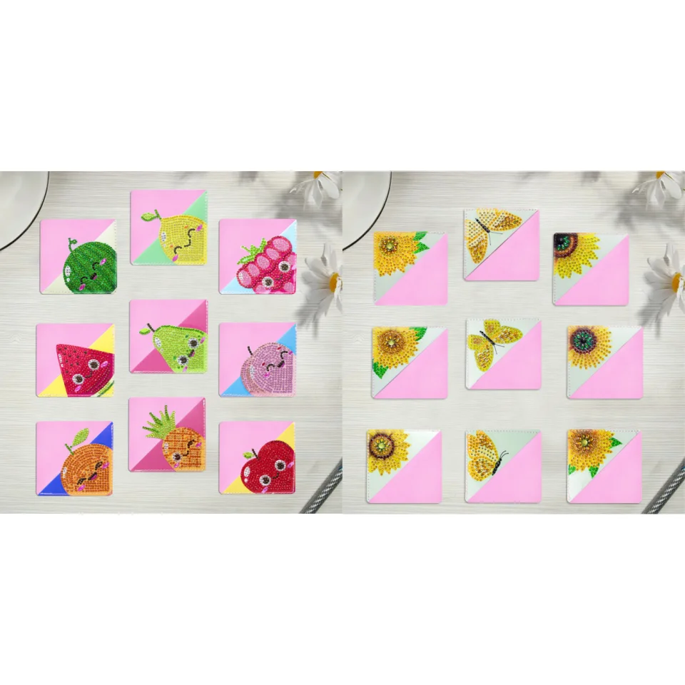 9 DIY-Eck-Lesezeichen mit Obst-/Sonnenblumenmuster, Diamant-Kunstmalerei, geeignet für Bücher und Notizbücher, tief geliebt von Lesern