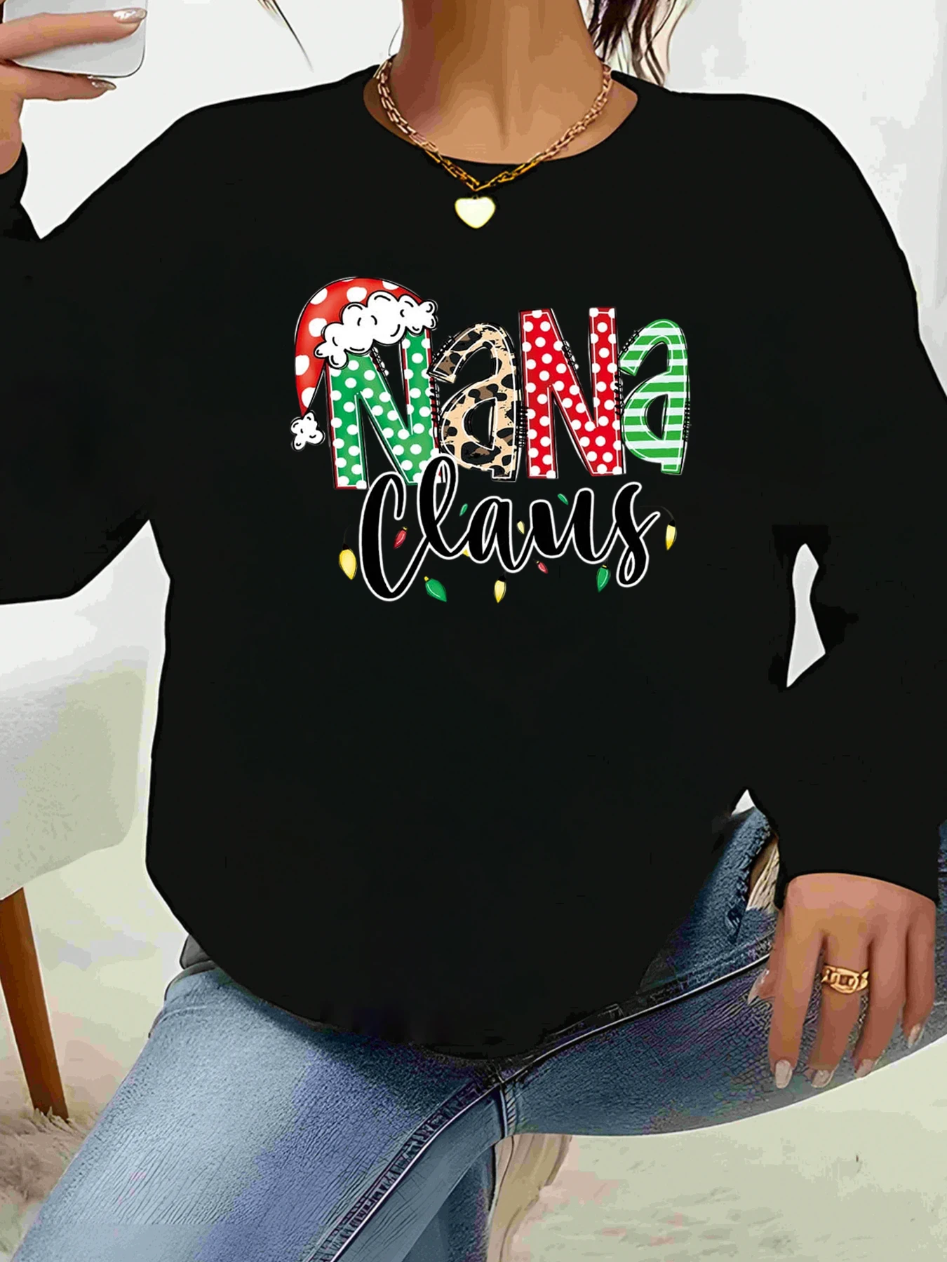 

Рождественский свитер с длинными рукавами и принтом Nana Claus, праздничный семейный наряд, женский
