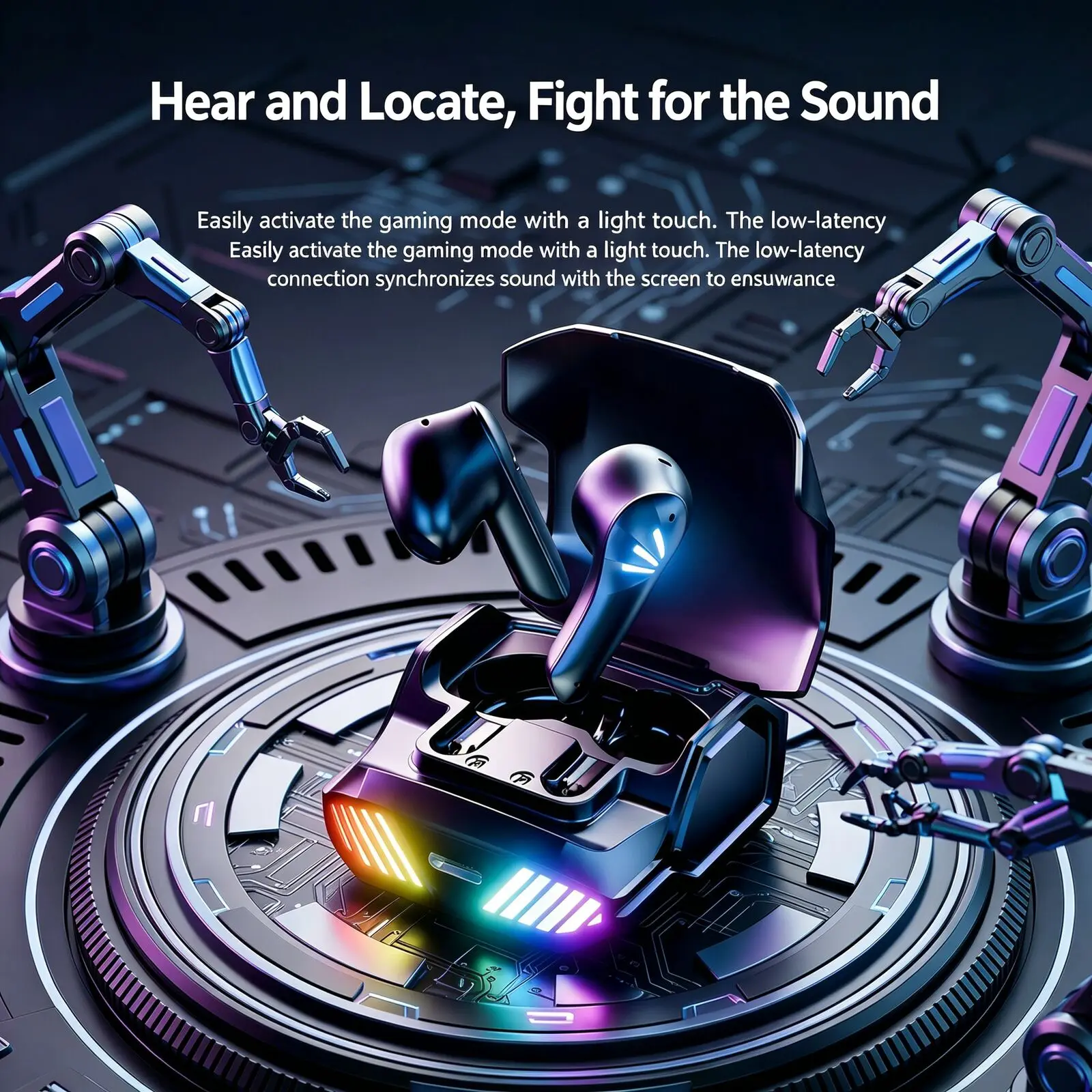 Bluetooth 5.4 Dual Chips Low Latency Gaming Headset RGB Luminous Breathing Light Digital Display Mechanical Design in Ear Earbud