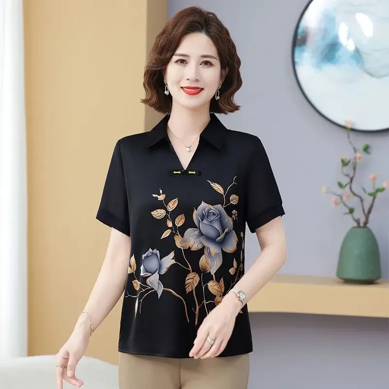 

New Printed Short-sleeved Top Loose and Stylish New Chinese Style Fashion Pullover Shirt XQ556