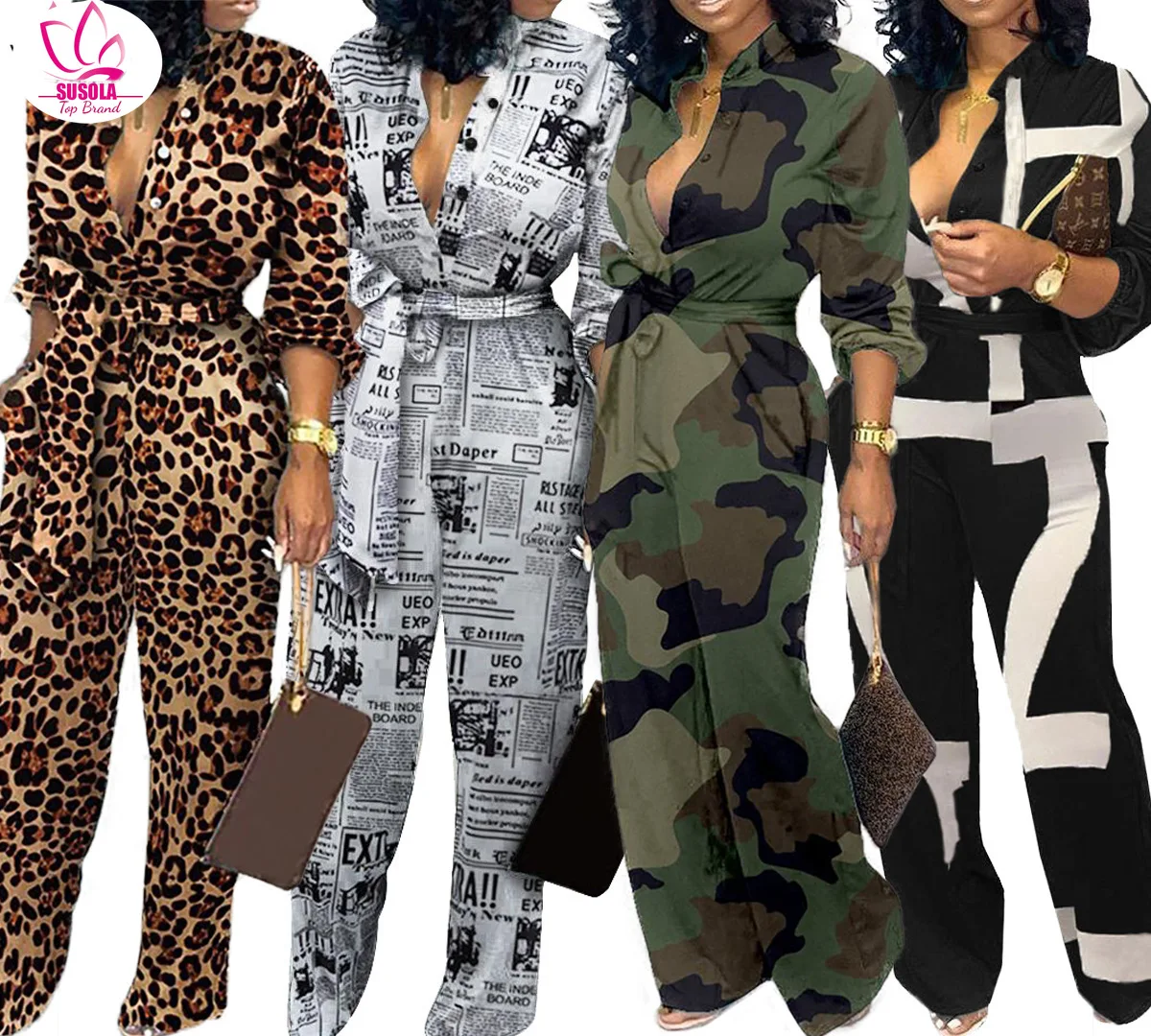 

SUSOLA Leopard Tied Waist Long Sleeve Jumpsuit Women Rompers Trend One Piece Overalls Casual Jumpsuits Streetwear Dropshipping