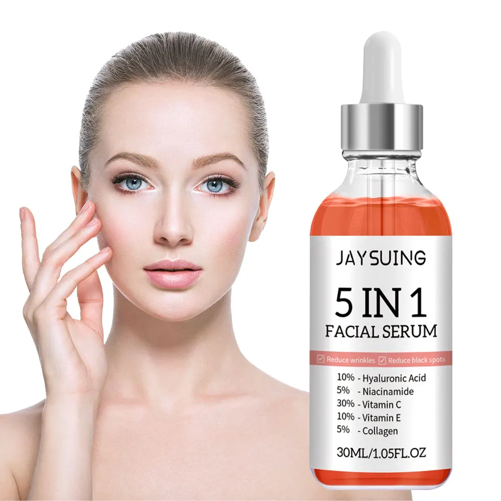 Anti Aging Face Serum 5 in 1 Wrinkle Remove Fade Fine Lines Vitamin C Lighten Spots Whitening Shrink Pores Acne Repair Essence