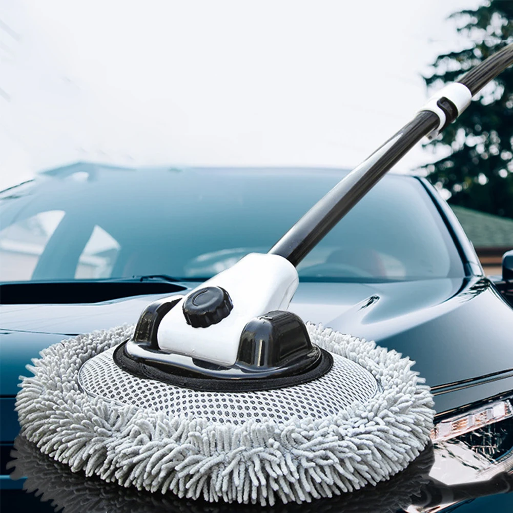 

15° Bend Car Washing Brush With Telescoping Aluminum Alloy Handle Soft Chenille Microfiber Scratch-Free Cleaning Mop For RV Boat