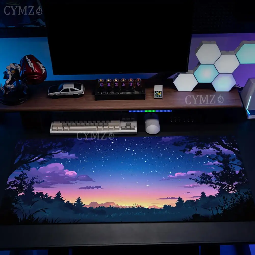 Cartoon-style romantic starry sky landscape Mouse Pad Desk Mat Gaming pad pc accessories keypad mousemat mauspad office rug