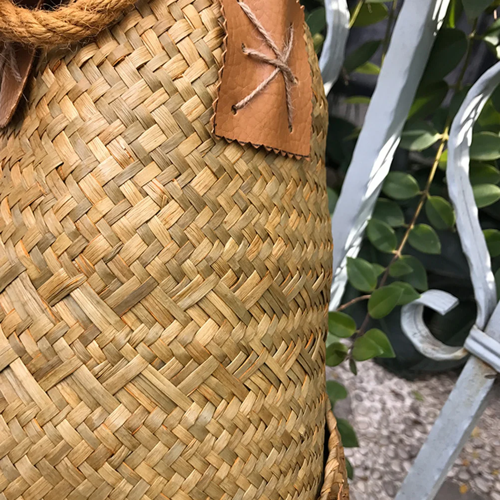 

Handmade Seagrass Braided Basket Yellow Small Portable Laundry Storage Flower Pot Desktop Box Woven Home Organizer