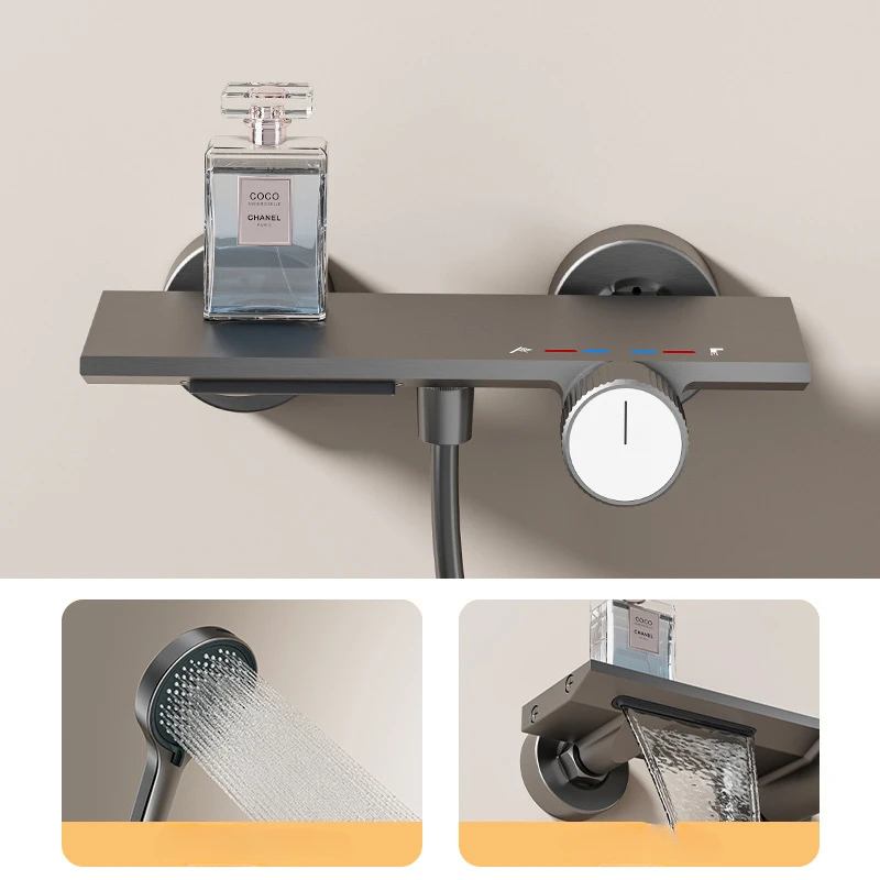 Imagem -02 - Sistema do Torneira do Chuveiro do Banheiro Funções tipo do Botão Tomada da Água Simples Cinzento Montado na Parede Precipitação Pressurizada Sistema do Torneira